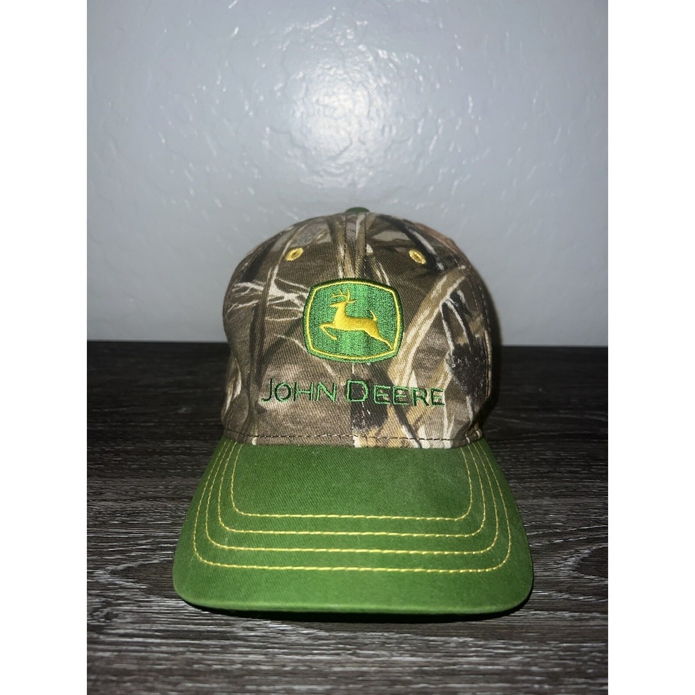 John Deere Youth Camouflage Hat Kids Cap Woodlands Pattern Green Bill